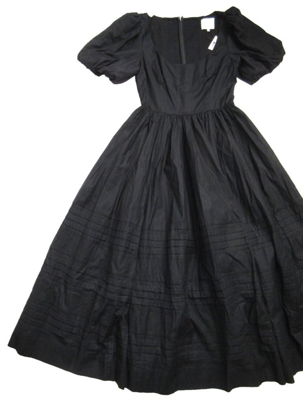 NWT Reformation Everlyn in Black Cotton Puff Sleeve Fit & Flare Midi Dress 8 - Picture 9 of 12